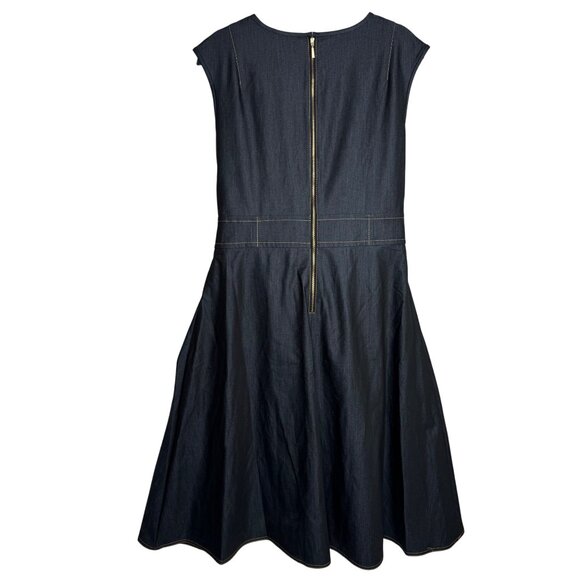 Calvin Klein Soft Jean A-Line Dress Exposed Back Zipper Attached Belt Size 16 - Picture 7 of 10